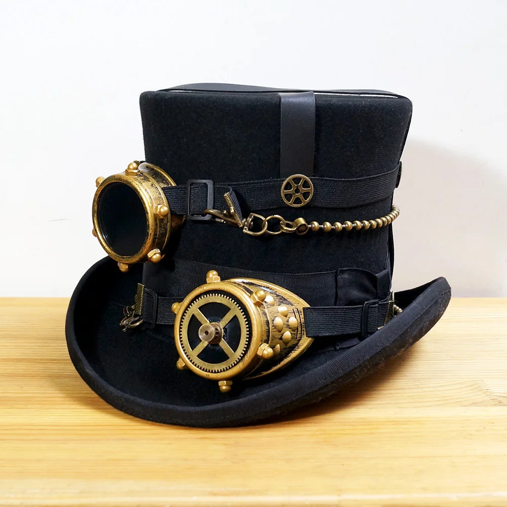 steampunk hat and goggles Steampunk top Hat with Goggles 100% wool – Steampunk wonders