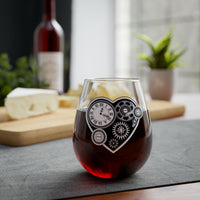 Steampunk Stemless Wine Glass Steampunk Heart & Gear Print on