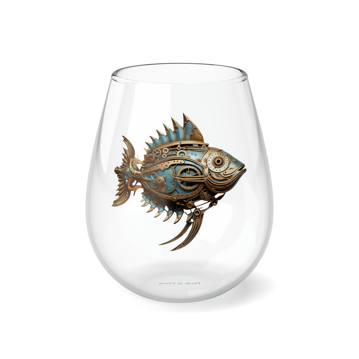 Steampunk Stemless Wine Glass Steampunk Fish