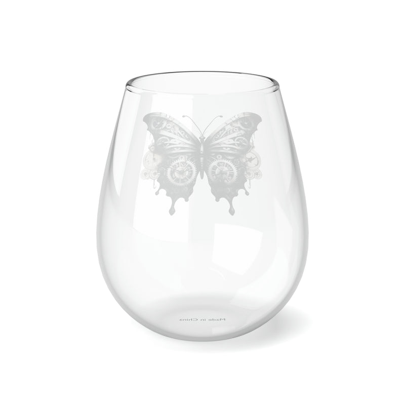 Steampunk Stemless Wine Glass Steampunk Butterfly Print on