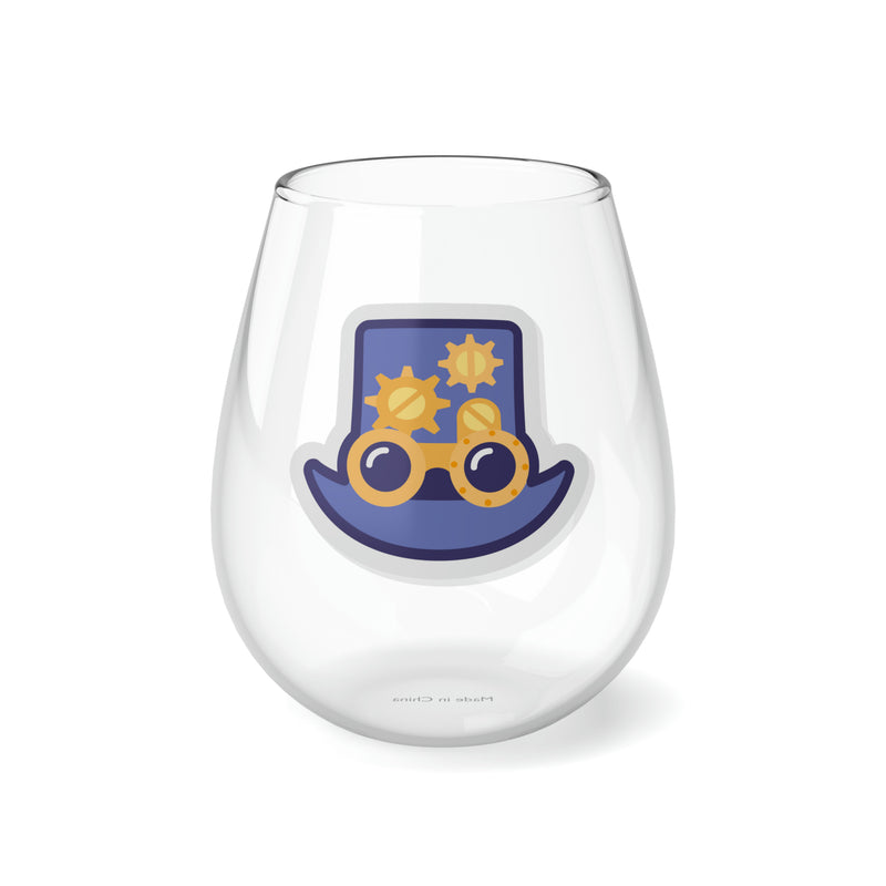 Steampunk Stemless Wine Glass Steampunk Hat Print on