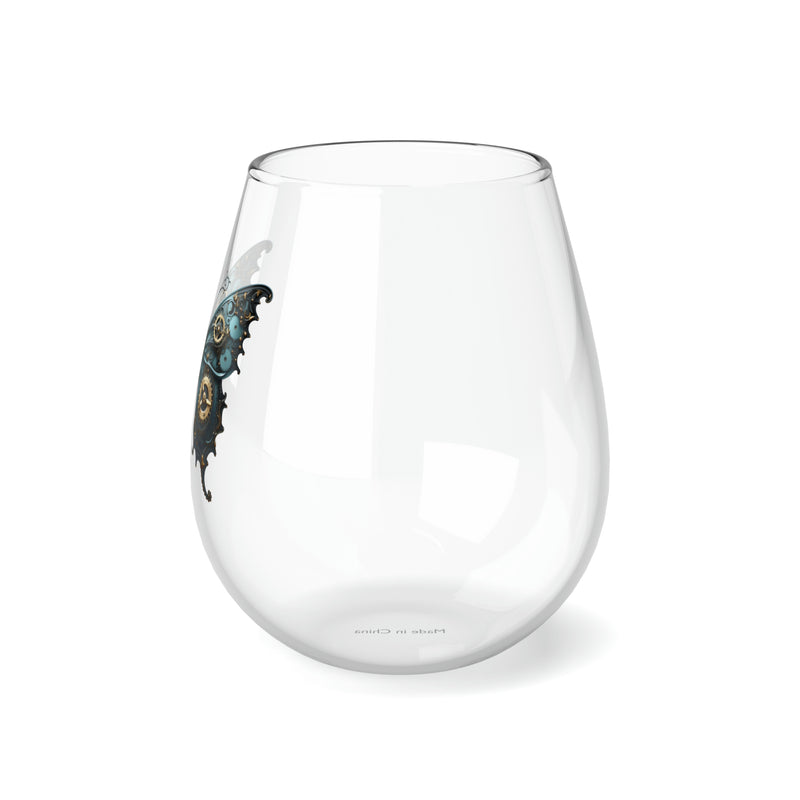 Steampunk Stemless Wine Glass Steampunk Butterfly Print on