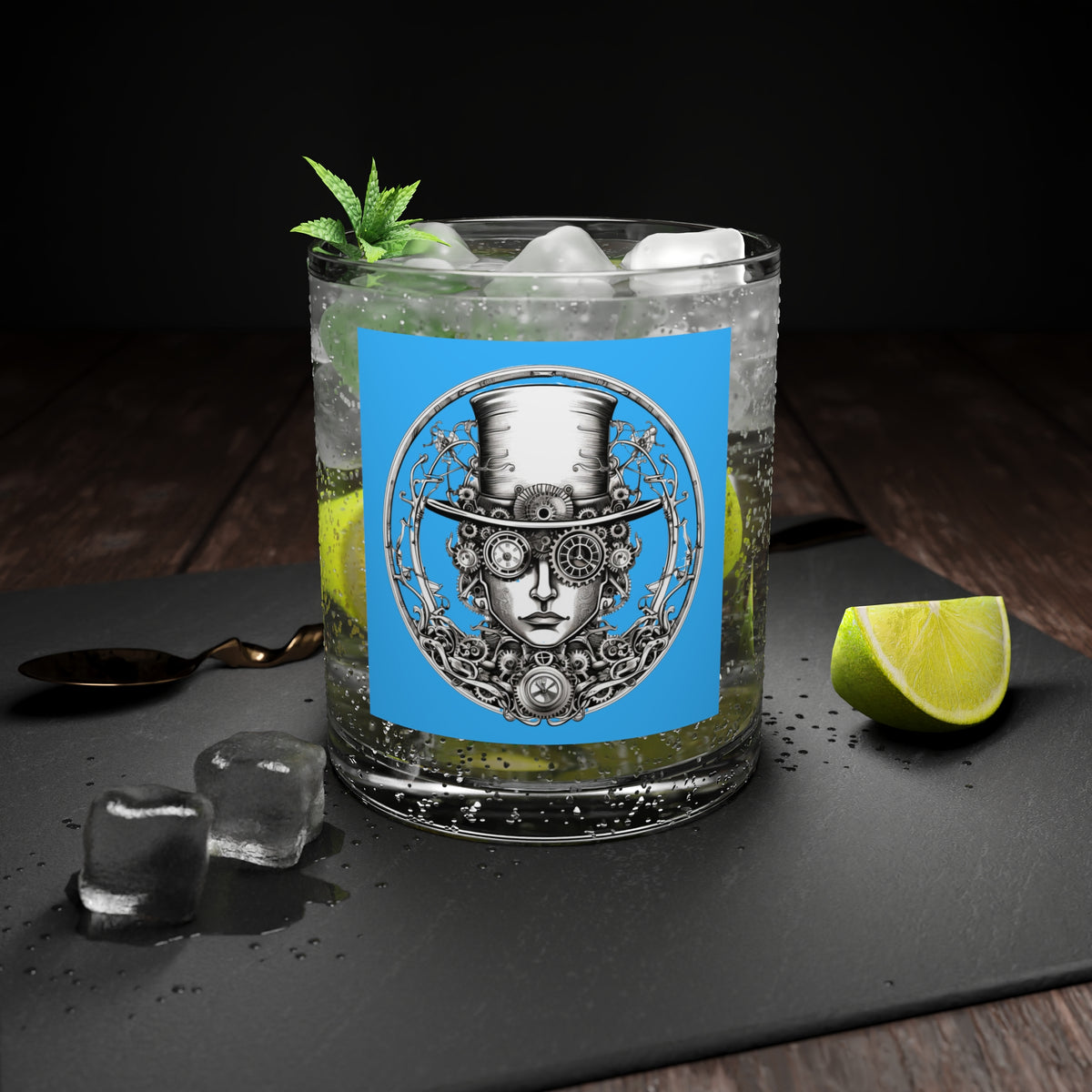 Steampunk whiskey Bar Glass