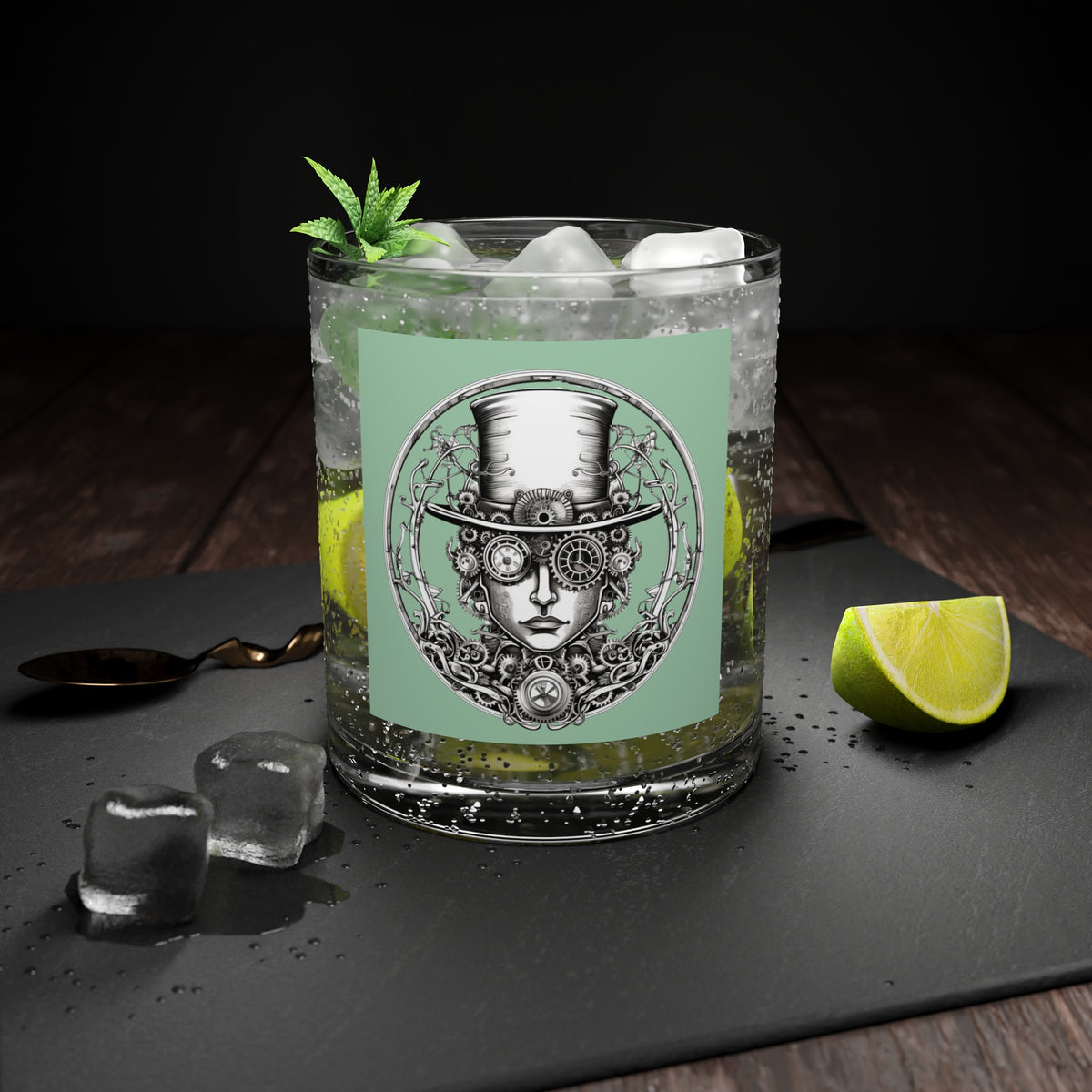 Steampunk Bar whiskey Glass time traveler -  Green