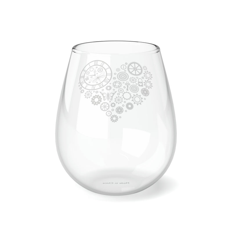 Steampunk Stemless Wine Glass Steampunk Heart gear Print on