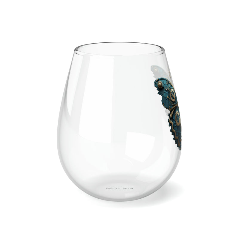 Steampunk Stemless Wine Glass Steampunk Butterfly Print on