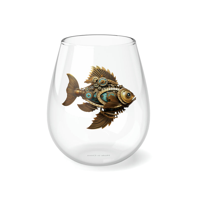 Steampunk Stemless Wine Glass Steampunk Fish
