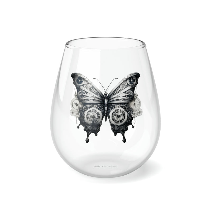 Steampunk Stemless Wine Glass Steampunk Butterfly Print on