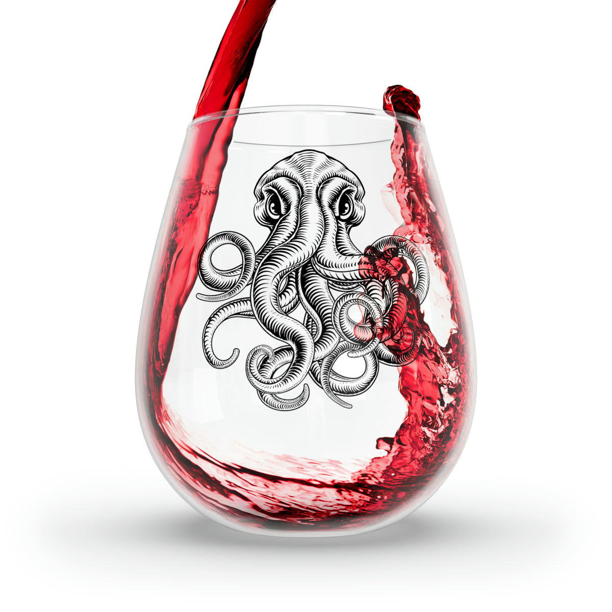 Steampunk Stemless Wine Glass Steampunk octopus Print on