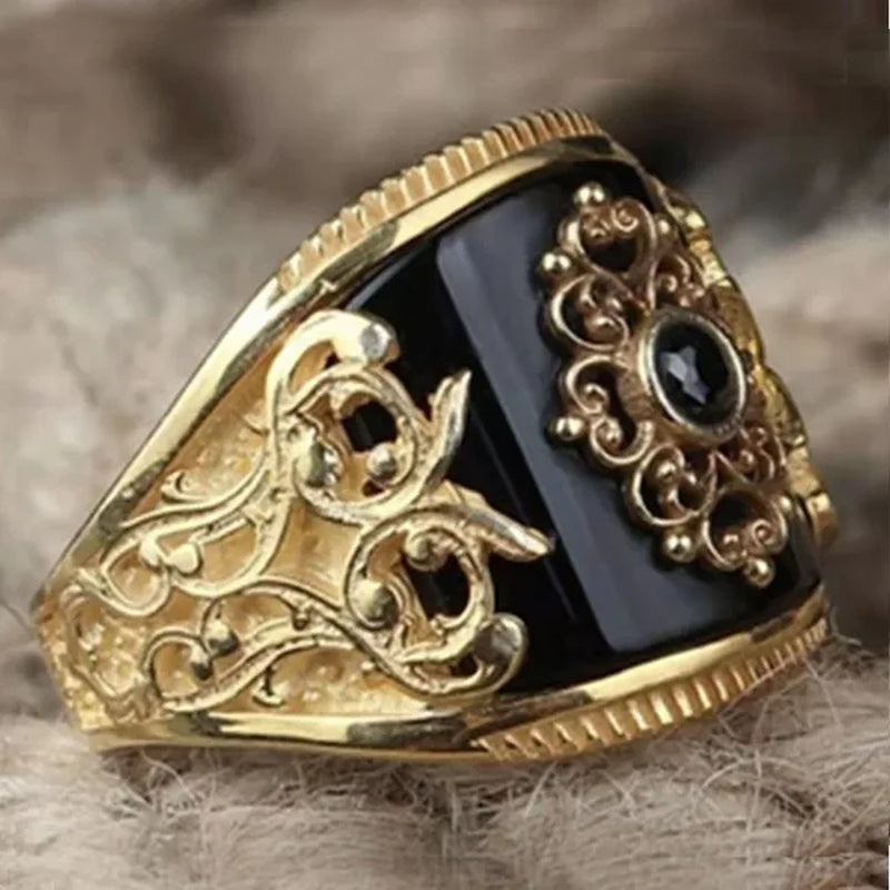 Steampunk victorian Ring Vintage Silver Color Big Black Zircon Stone Open Ring 