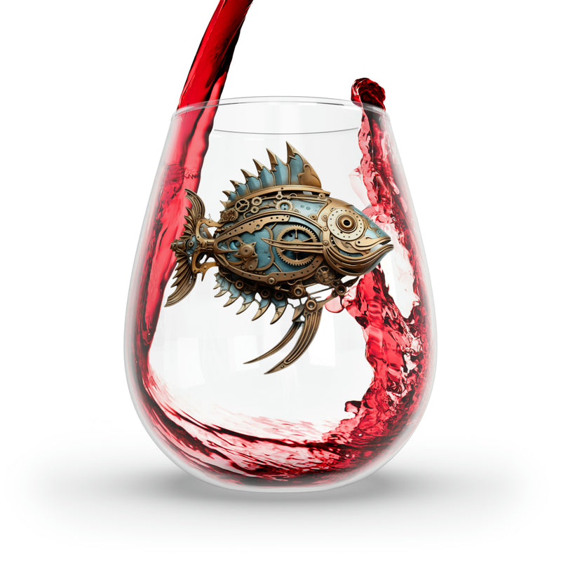 Steampunk Stemless Wine Glass Steampunk Fish