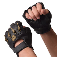 Steampunk male and female Black Gloves PU Leather Half Finger Fingerless Gloves cutter gloves