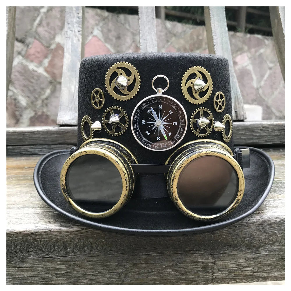 Handmade Steampunk Top Hat With Gear Glasses  - Burning man Festival outfit 