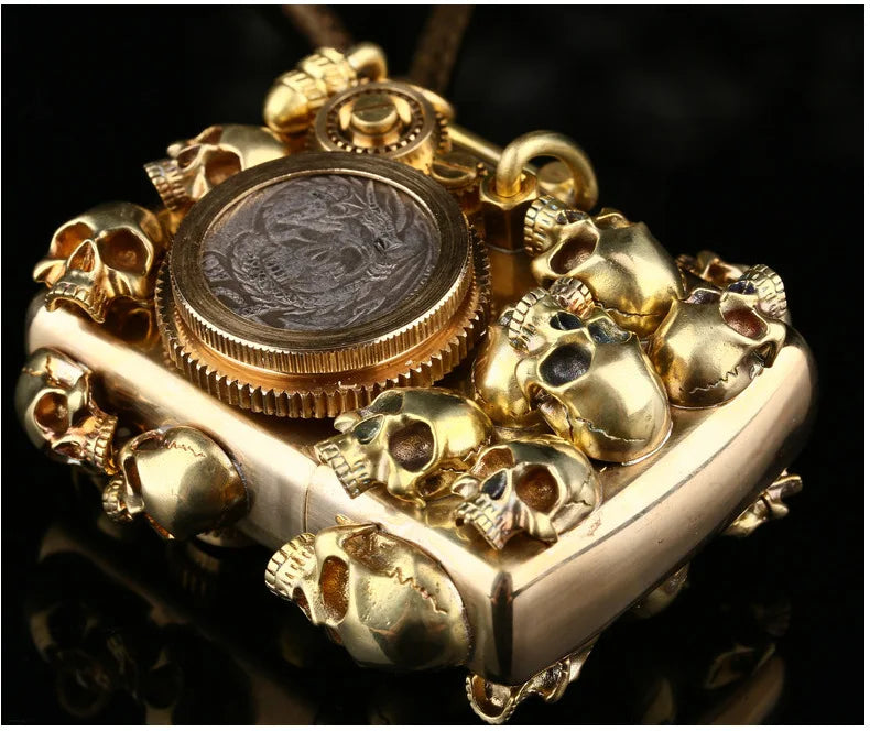 Steampunk ghost brass mechanical gear handmade double-sided  skull oil lighter