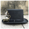 Handmade Steampunk Top Hat with Gear Glasses side front
