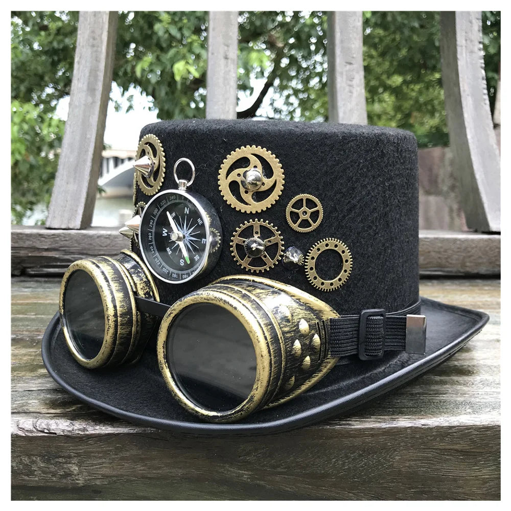 Handmade Steampunk Top Hat with Gear Glasses side 