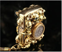 Steampunk ghost brass mechanical gear handmade double-sided  skull oil lighter