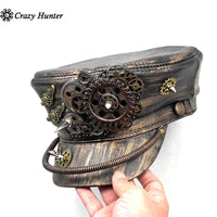 Steampunk Hat Vinatage Gold Black Gears Cospaly Mens Leather Hat Cap