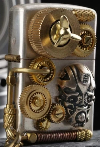 Limited Edition Steampunk Lighter | s925 Silver & Brass, Six-Gear Kerosene Lighter