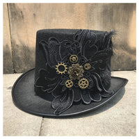 Vintage Handmade Steampunk Top Hat With Metal Gear front