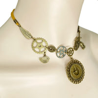 Steampunk Necklace Earring Set Gears and Clock Drops Vintage