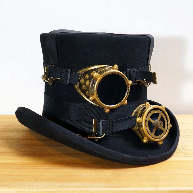 Steampunk top Hat with Goggles left side 