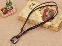 Vintage Steampunk Roman Numeral Lighter Necklace with Genuine Leather Pendant