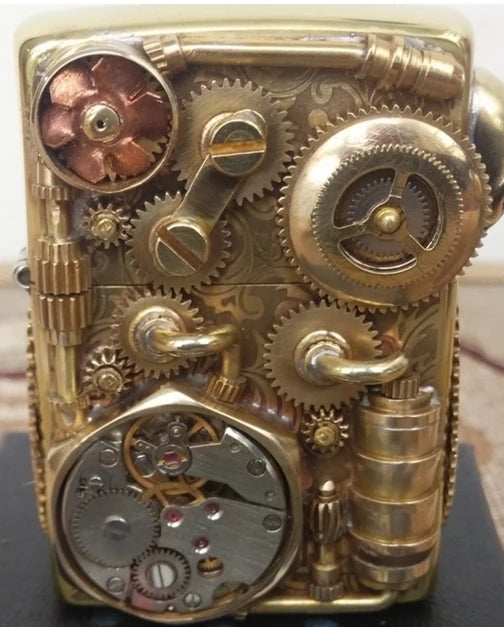 Handmade Steampunk Lighter | Skull Head Copper Tube Gear Welding Brass Lighter