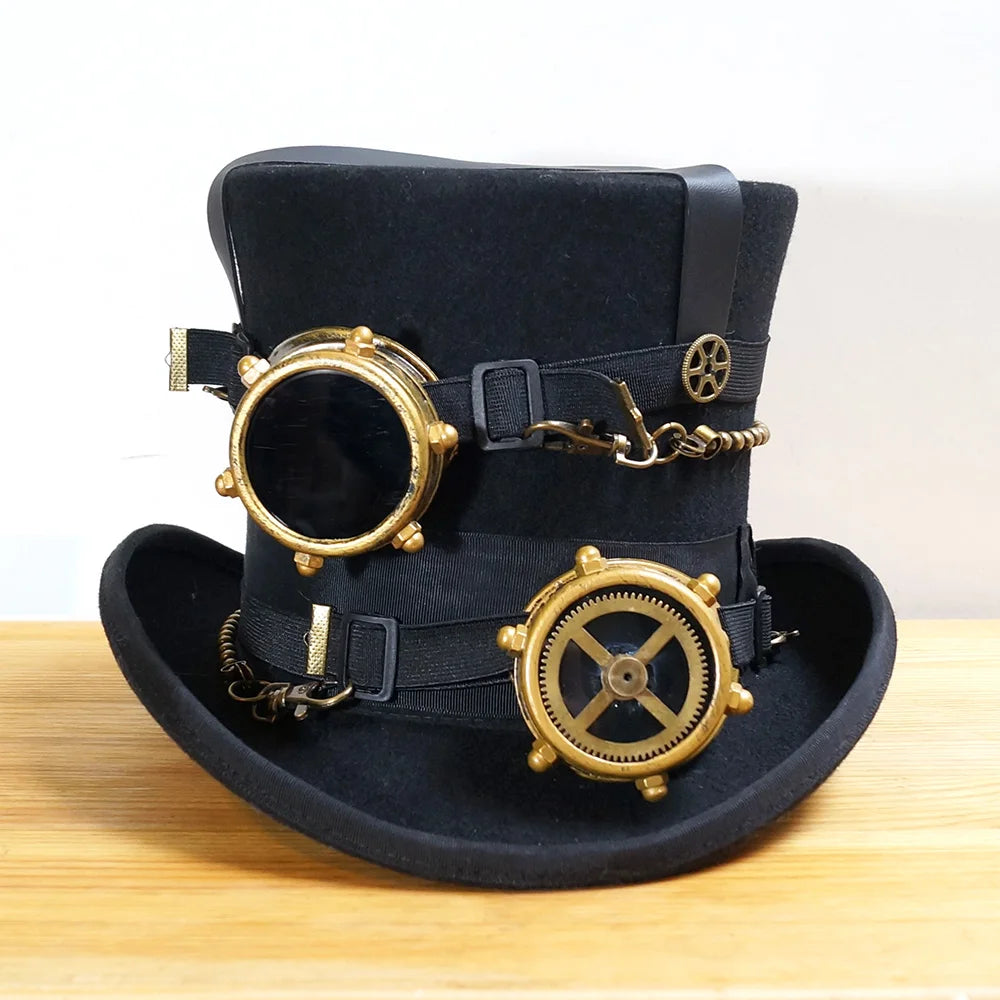 Steampunk top Hat with Goggles front