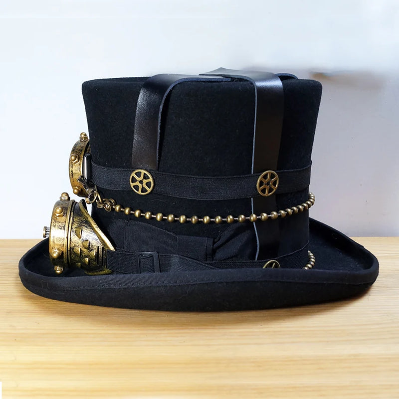 Steampunk top Hat with Goggles side view 