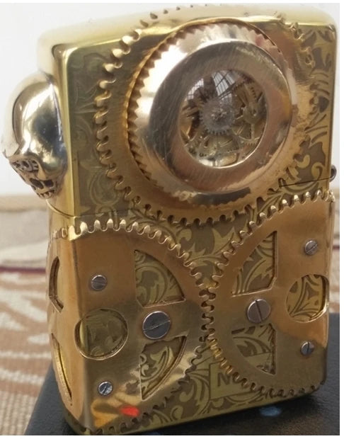 Handmade Steampunk Lighter | Skull Head Copper Tube Gear Welding Brass Lighter