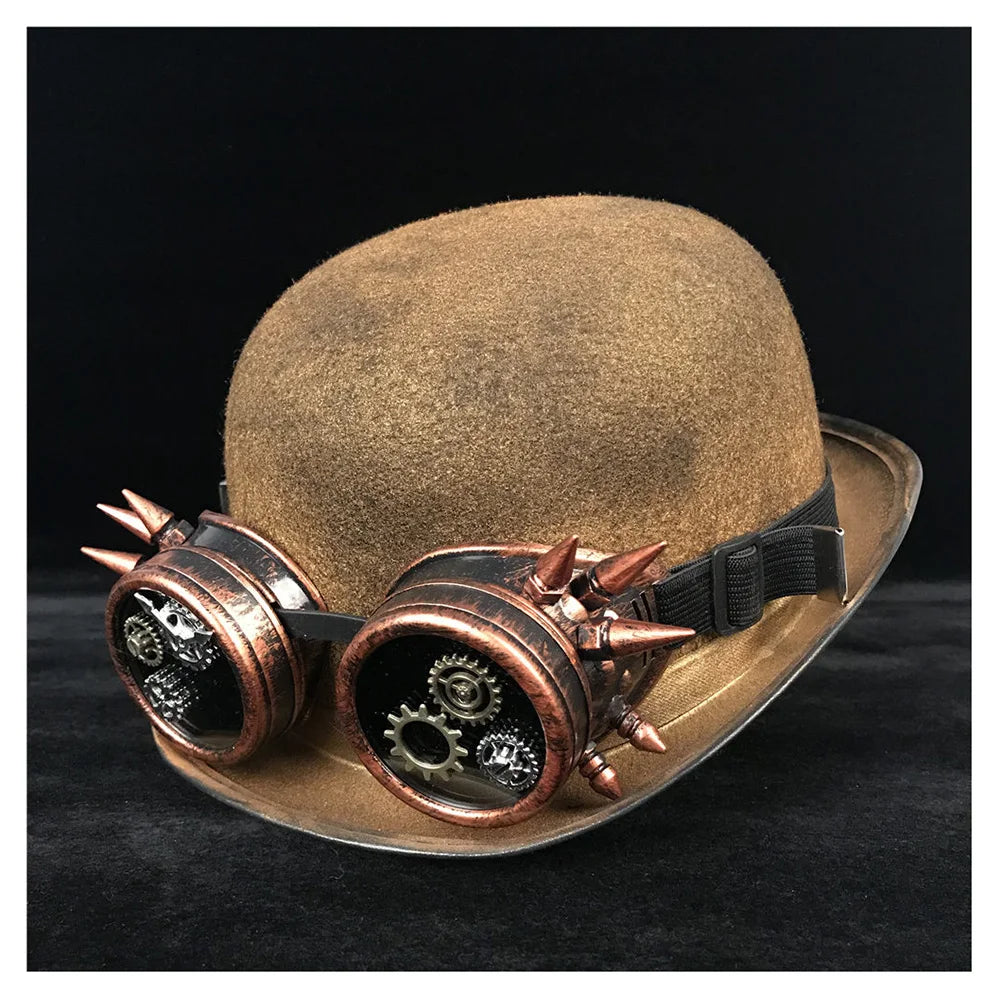 Handmade Women Men Steampunk Bowler Hat brown