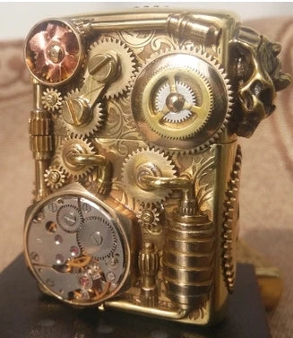 Handmade Steampunk Lighter | Skull Head Copper Tube Gear Welding Brass Lighter