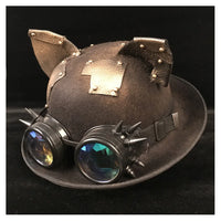 Handmade Women Men Steampunk Bowler Hat  brown with goggle