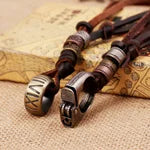 Vintage Steampunk Roman Numeral Lighter Necklace with Genuine Leather Pendant