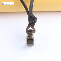 Vintage Steampunk Roman Numeral Lighter Necklace with Genuine Leather Pendant