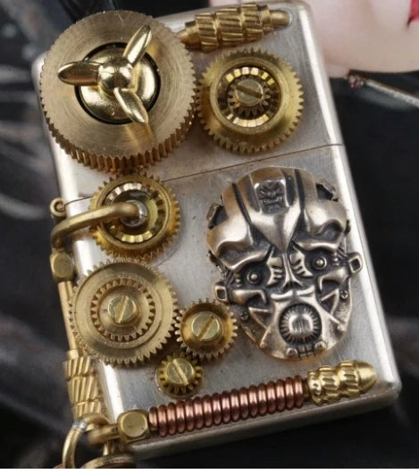 Limited Edition Steampunk Lighter | s925 Silver & Brass, Six-Gear Kerosene Lighter