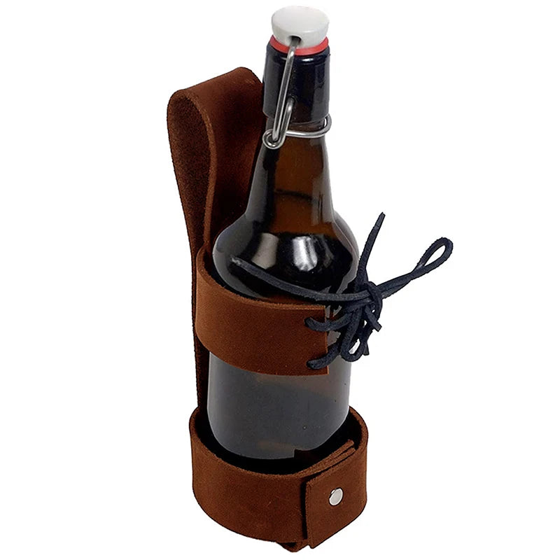 Steampunk Leather Beer Bottle Holster  red side 