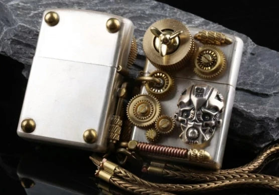 Limited Edition Steampunk Lighter | s925 Silver & Brass, Six-Gear Kerosene Lighter