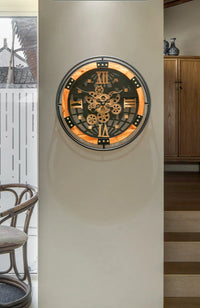 Steampunk Wall Clock | Large Circular Clock with Exposed Gears & Silent Movement