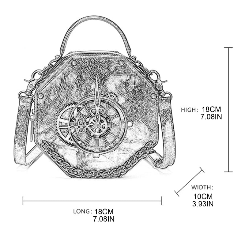 Steampunk Women Bag Round  Vintage Clock Shoulder Bags