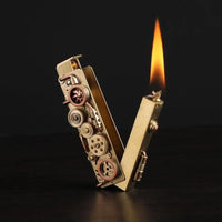 Steampunk gear Lighter side view with fire 