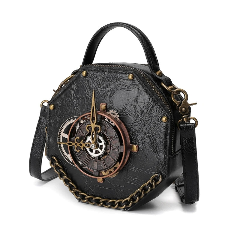 Steampunk Women Bag Round  Vintage Clock Shoulder Bags