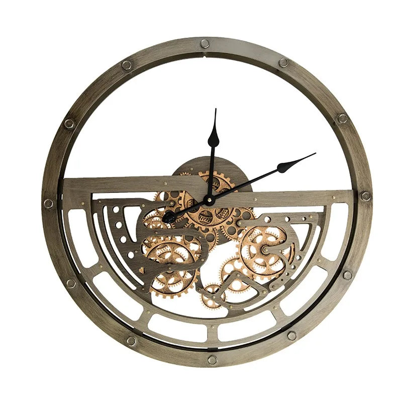 Retro Iron Art Simple Wall Clock Creative Metal Gear Clock Home Living Room Wall Retro Industrial Age Style Decoration Best Gift