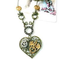 Heart Butterfly Steampunk Pendant Necklace 50cm