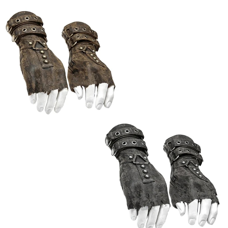  Steampunk Half Finger Gothic Gloves grey  2 pairs 
