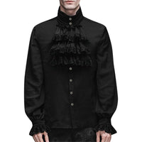 Gothic Vintage Lace Shirt Male Spring Autumn Blouse Soild Long-Sleeved Shirts Stand Collar Fold Shirt Mens' Blouse рубашка