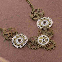 Steampunk Clock Gear Necklace Vintage Gothic Steam Punk Hand Gear Cog Sweater Chain Clockwork Pendant Necklace Choker for