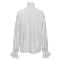 Gothic Vintage Lace Shirt Male Spring Autumn Blouse Soild Long-Sleeved Shirts Stand Collar Fold Shirt Mens' Blouse рубашка