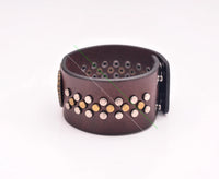 G482 Brown Love Heart Biker Punk Studded Leather Wrap Bracelet Wide Cuff Men's New